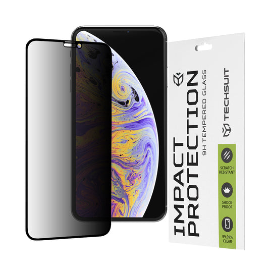 Zaščitna folija za zaslon Privacy Techsuit za Apple iPhone 11 Pro Max / XS Max, varnostno steklo, polno lepilo, 111D