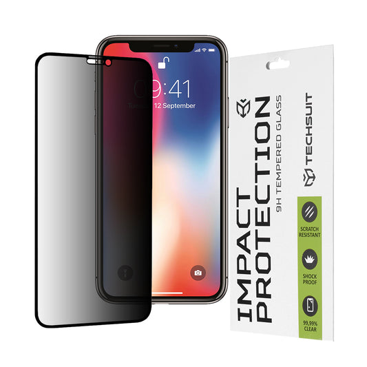 Zaščitna folija za zaslon Privacy Techsuit za Apple iPhone 11 Pro / XS / X, kaljeno steklo, polno lepilo, 111D