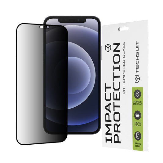 Zaščitna folija zaslona Privacy Techsuit za Apple iPhone 12 / 12 Pro, kaljeno steklo, polno lepilo, 111D
