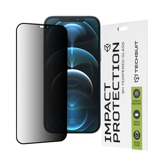 Zaščitna folija za zaslon Privacy Techsuit za Apple iPhone 12 Pro Max, kaljeno steklo, polno lepilo, 111D
