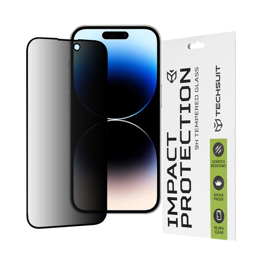 Zaščitna folija za zaslon Privacy Techsuit za Apple iPhone 14 Pro, kaljeno steklo, polno lepilo, 111D