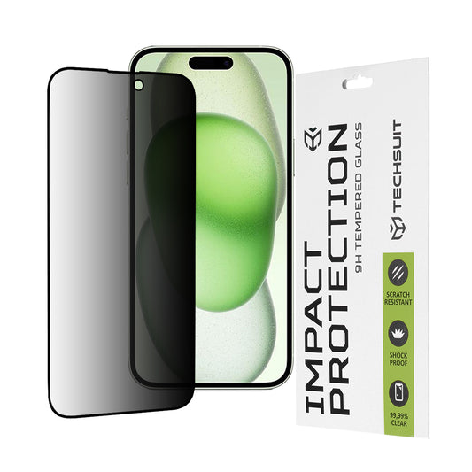 Zaščitna folija za zaslon Privacy Techsuit za Apple iPhone 16 Plus / 15 Plus, varnostno steklo, polno lepilo, 111D