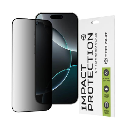 Zaščitna folija za zaslon Privacy Techsuit za Apple iPhone 16 Pro, Kaljeno steklo, Polno lepilo, 111D
