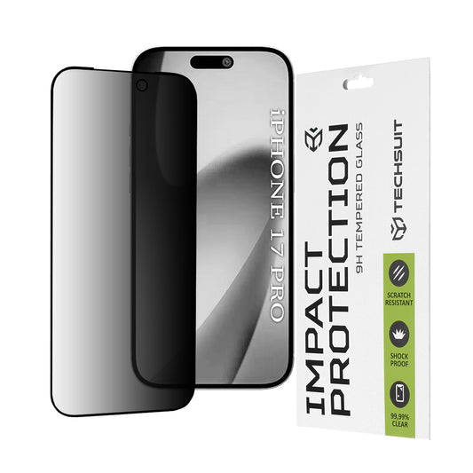 Zaščitna folija za zaslon Privacy Techsuit za Apple iPhone 17 Pro, Kaljeno steklo, Polno lepljenje, 111D