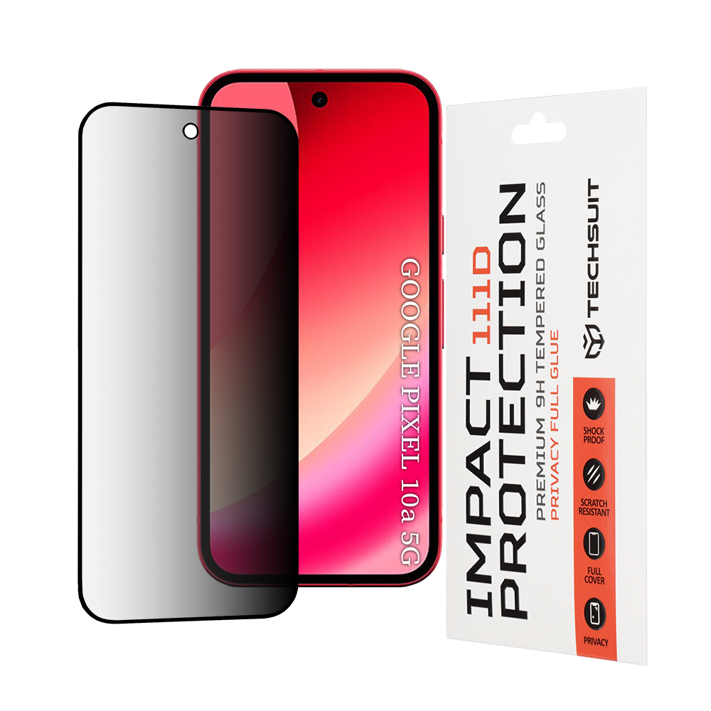 Zaščitna folija za zaslon Privacy Techsuit za Google Pixel 10a, Kaljeno steklo, Polno lepljenje, 111D