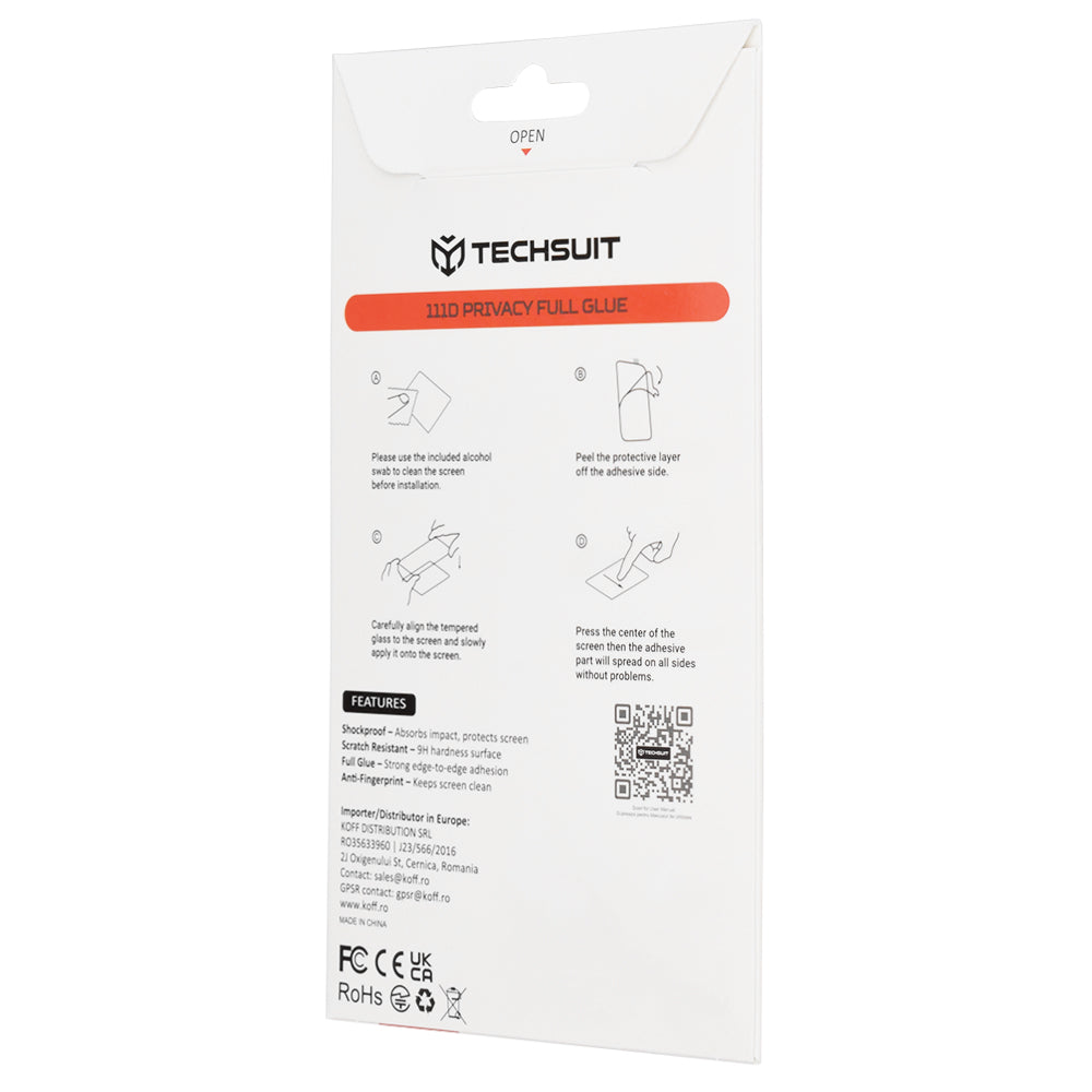 Zaščitna folija za zaslon Privacy Techsuit za Google Pixel 10a, Kaljeno steklo, Polno lepljenje, 111D