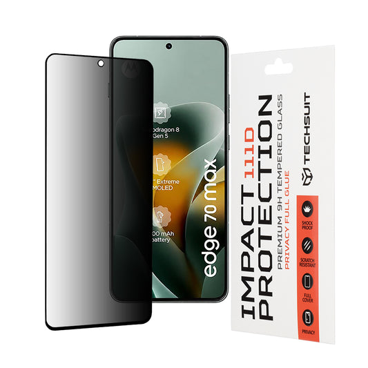 Zaščitna folija zaslona Privacy Techsuit za Motorola Edge 70 Max, kaljeno steklo, polno lepilo, 111D
