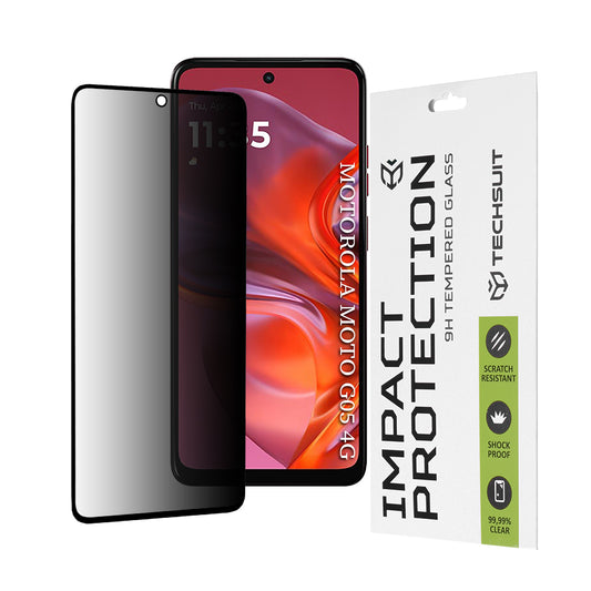 Zaščitna folija za zaslon Privacy Techsuit za Motorola Moto E15 / G05, kaljeno steklo, polno lepilo, 111D