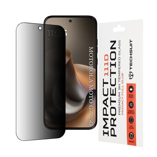 Zaščitna folija za zaslon Privacy Techsuit za Motorola Moto G77 / G67, Kaljeno steklo, Full Glue, 111D
