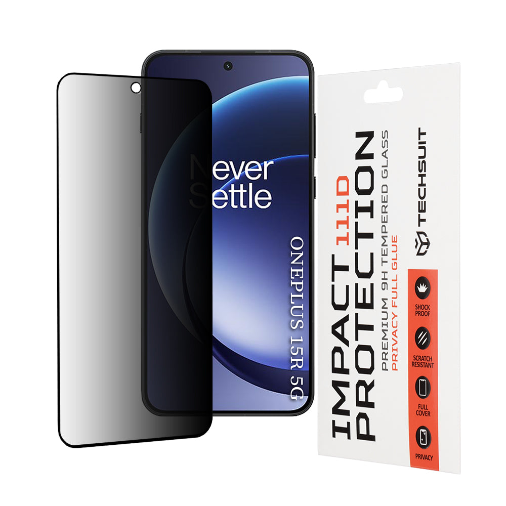Zaščitna folija za zaslon Privacy Techsuit za OnePlus 15R, Kaljeno steklo, Polno lepilo, 111D