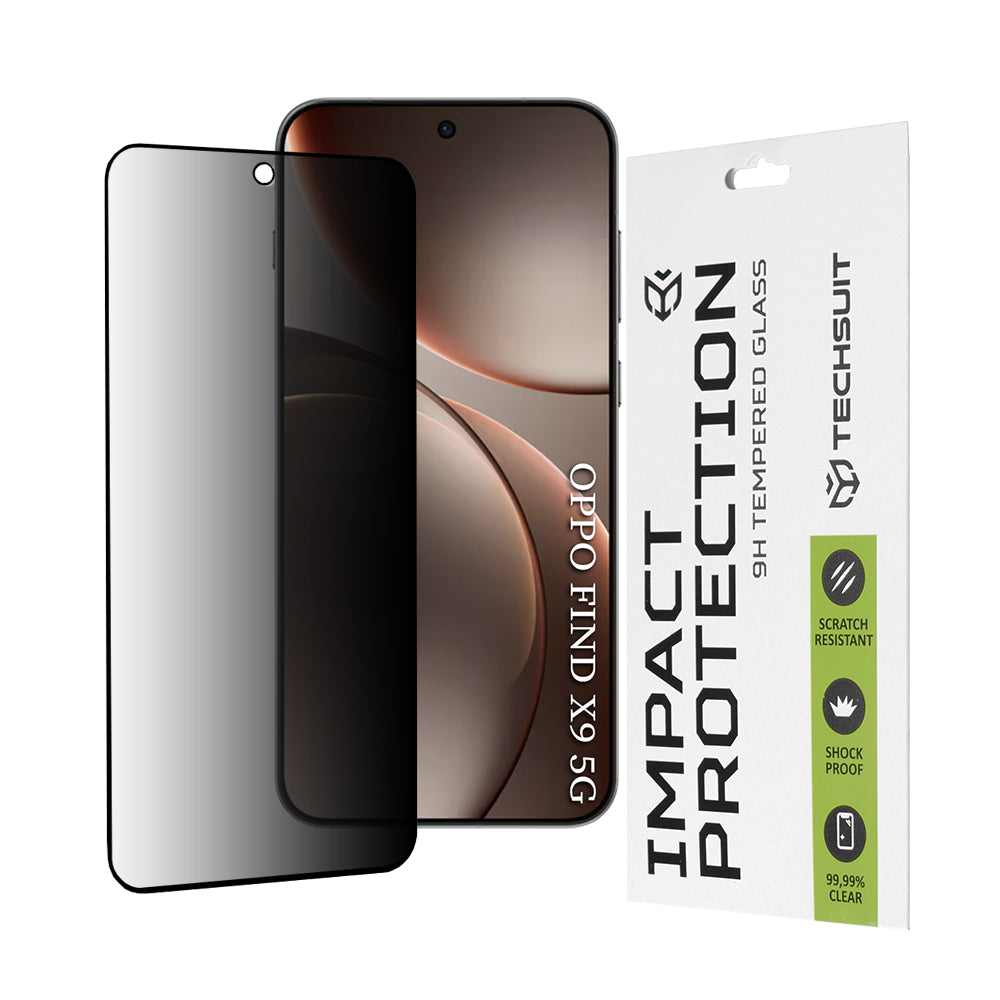 Zaščitna folija za zaslon Privacy Techsuit za Oppo Find X9, Kaljeno steklo, Full Glue, 111D