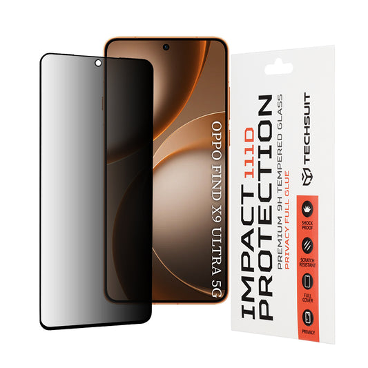 Zaščitna folija za zaslon Privacy Techsuit za Oppo Find X9 Ultra, kaljeno steklo, polno lepilo, 111D