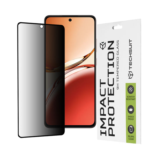 Zaščitna folija za zaslon Privacy Techsuit za Oppo Reno12 FS 5G / Reno12 FS 4G / Reno12 F 4G / Reno12 F, kaljeno steklo, polno lepilo, 111D
