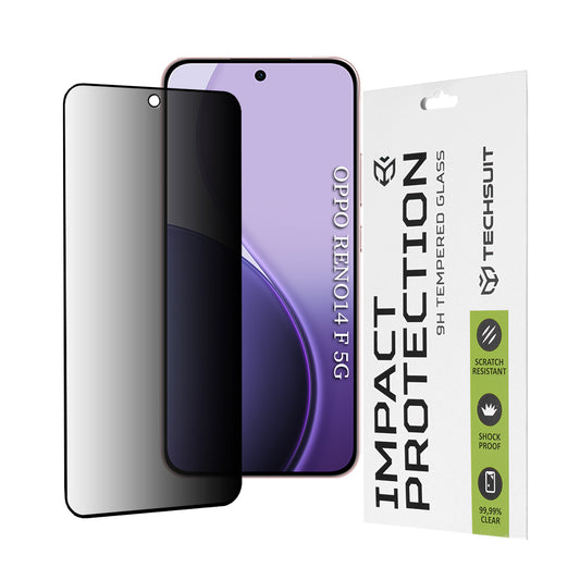 Zaščitna folija za zaslon Privacy Techsuit za Oppo Reno14 FS 5G / Reno14 F, kaljeno steklo, polno lepilo, 111D