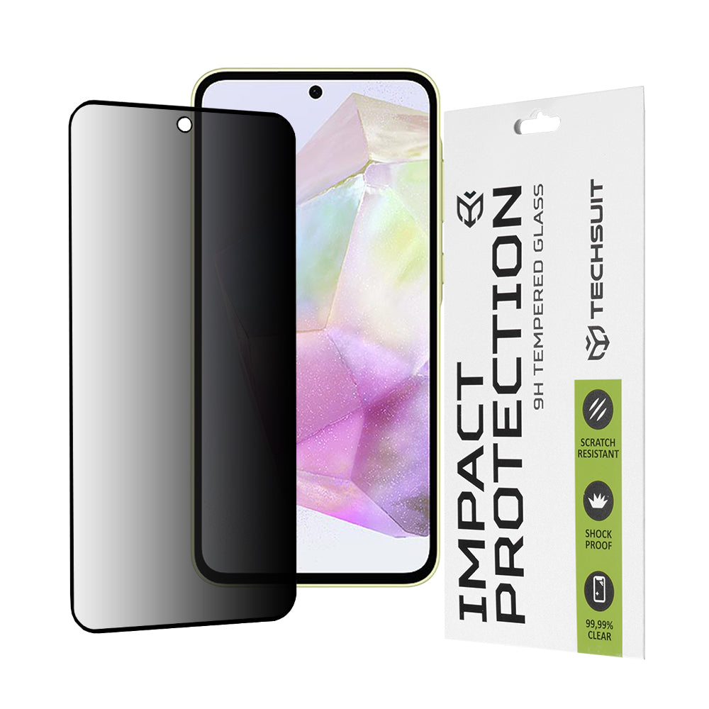 Zaščitna folija za zaslon Privacy Techsuit za Samsung Galaxy M56 M566 / M35 / A55 5G A556 / A35 5G A356, kaljeno steklo, polno lepilo, 111D