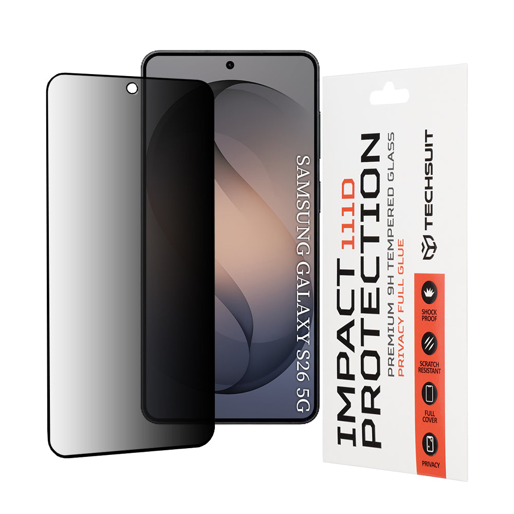 Zaščitna folija za zaslon Privacy Techsuit za Samsung Galaxy S26, Kaljeno steklo, Full Glue, 111D