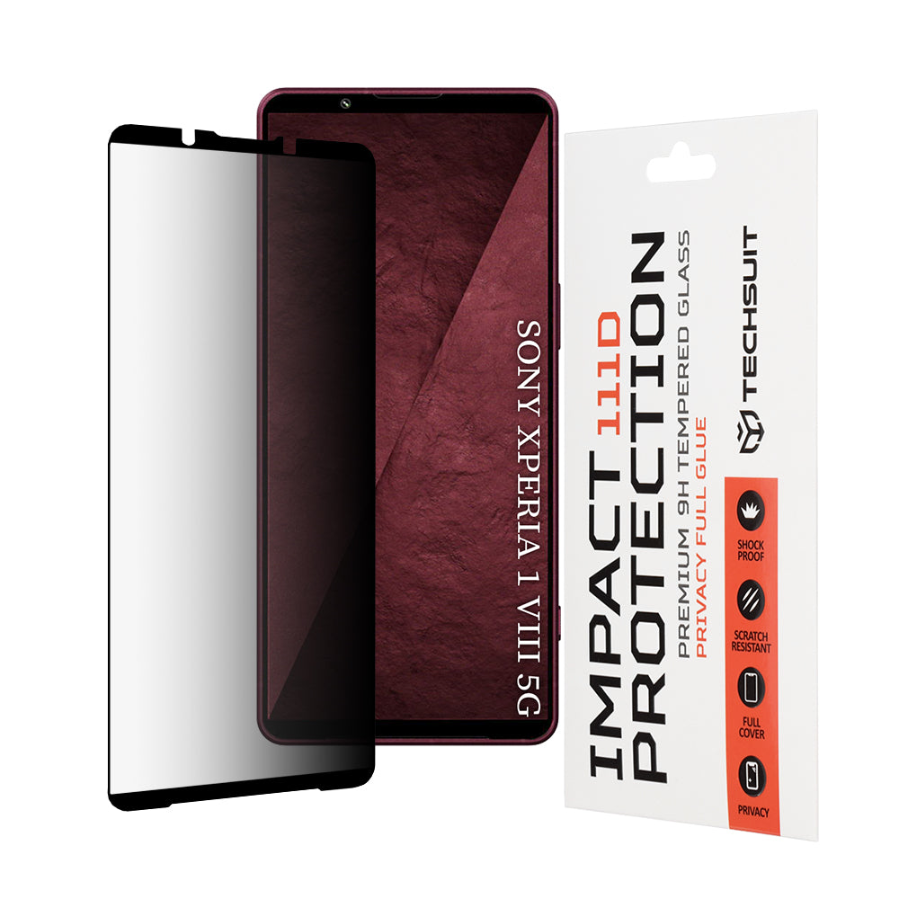 Zaščitna folija za zaslon Privacy Techsuit za Sony Xperia 1 VIII, kaljeno steklo, polno lepilo, 111D
