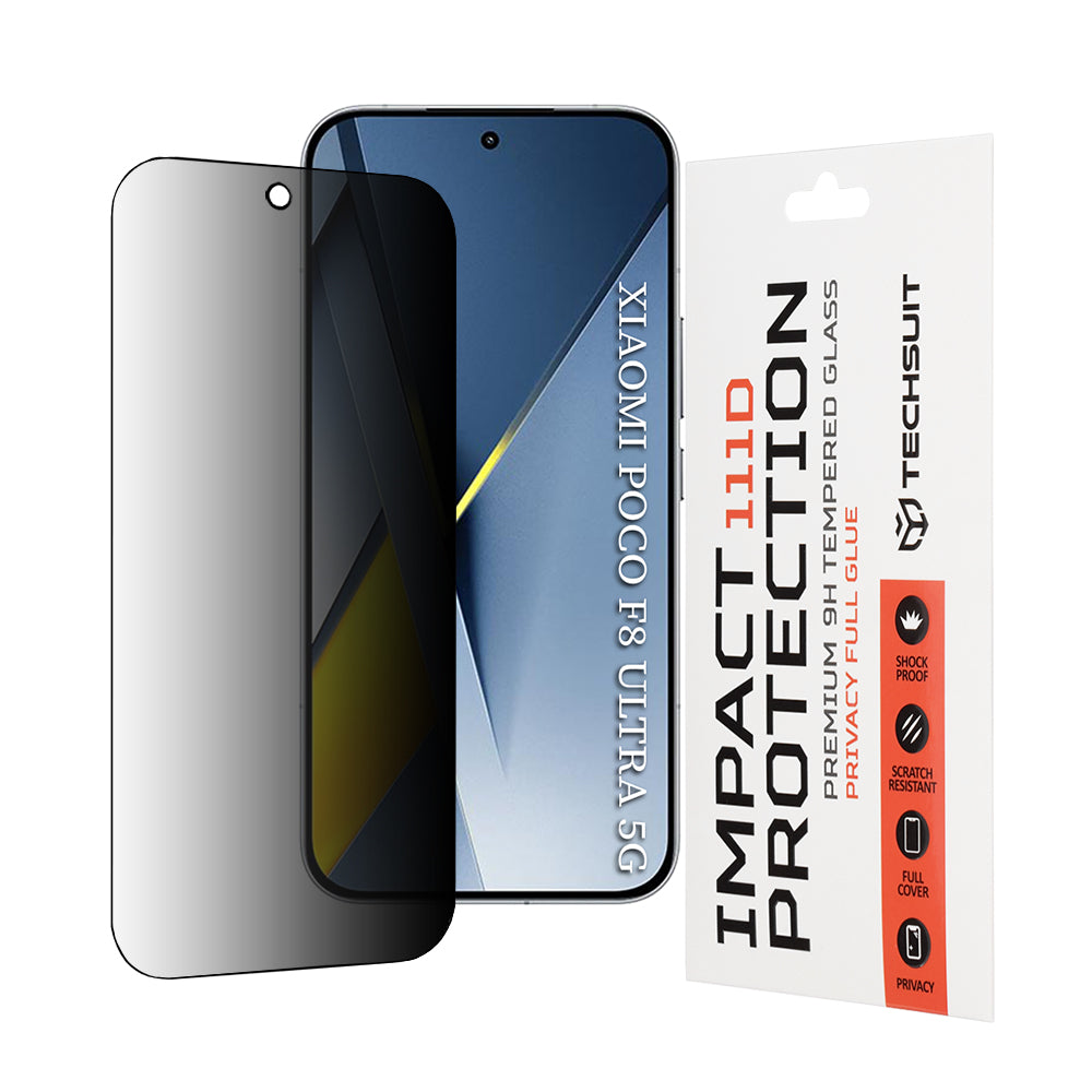 Zaščitna folija za zaslon Privacy Techsuit za Xiaomi Poco F8 Ultra, Kaljeno steklo, Polno lepilo, 111D