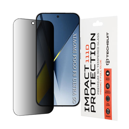 Zaščitna folija za zaslon Privacy Techsuit za Xiaomi Poco F8 Ultra, Kaljeno steklo, Polno lepilo, 111D