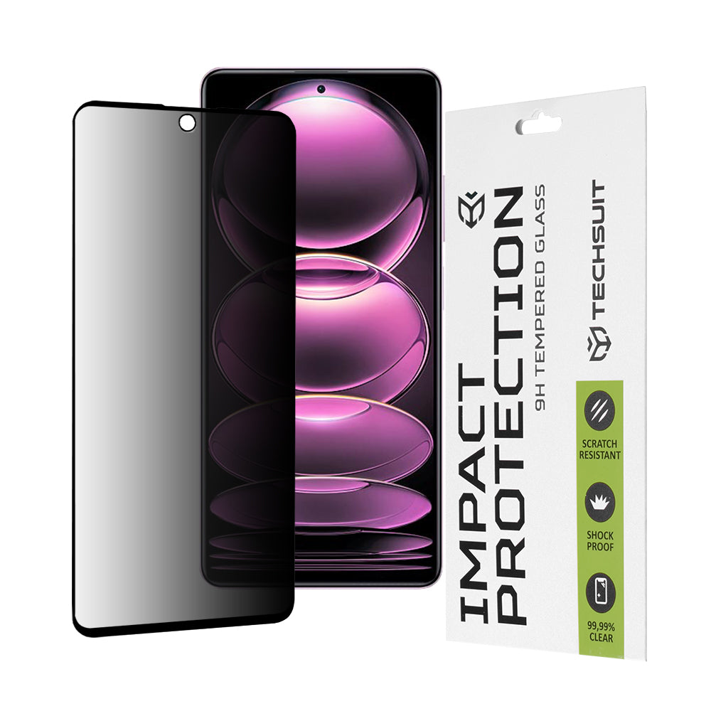 Zaščitna folija za zaslon Privacy Techsuit za Xiaomi Poco X5 Pro / Redmi Note 12 Pro 5G / Note 12 Pro+, kaljeno steklo, polno lepilo, 111D