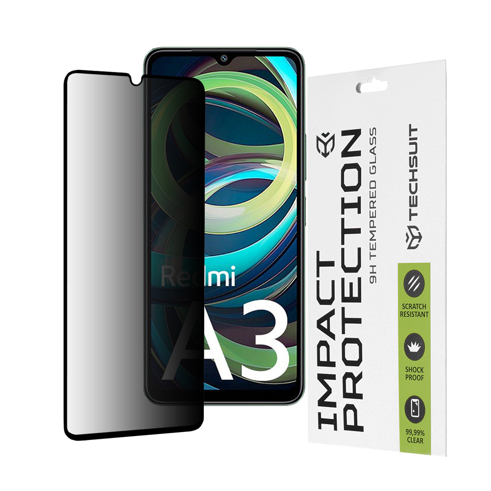Zaščitna folija za zaslon Privacy Techsuit za Xiaomi Redmi A3x / A3, kaljeno steklo, polno lepilo, 111D