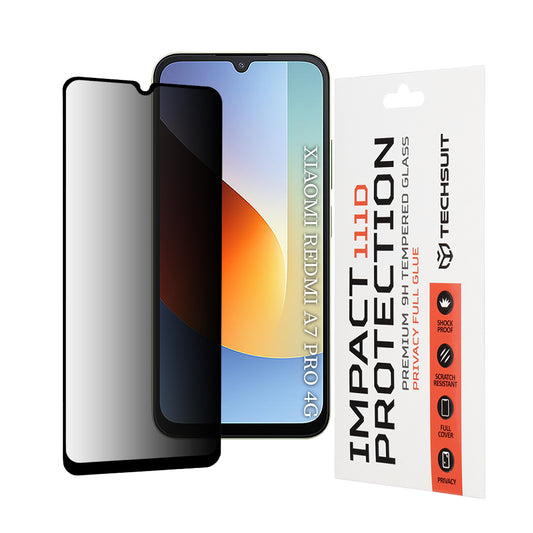 Zaščitna folija za zaslon Privacy Techsuit za Xiaomi Redmi A7 Pro 4G, kaljeno steklo, polno lepilo, 111D