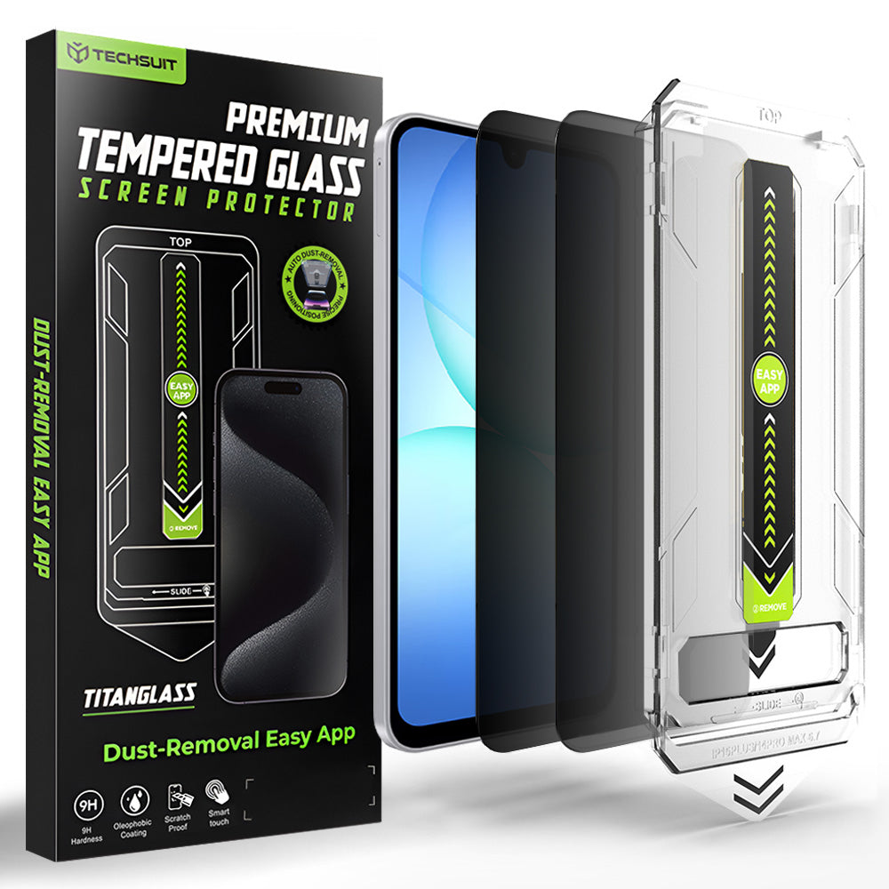 Zaščitna folija zaslona Privacy Techsuit TitanGlass CrystalHD za Samsung Galaxy A17 5G / A16 5G A166, varnostno steklo, polno lepilo, komplet 2 kosa