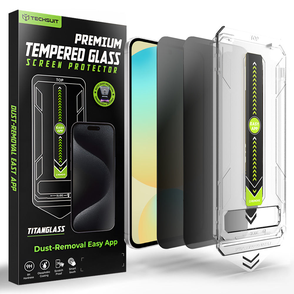Zaščitna folija zaslona Privacy Techsuit TitanGlass CrystalHD za Samsung Galaxy S24 FE S721, varnostno steklo, polno lepilo, komplet 2 kosa