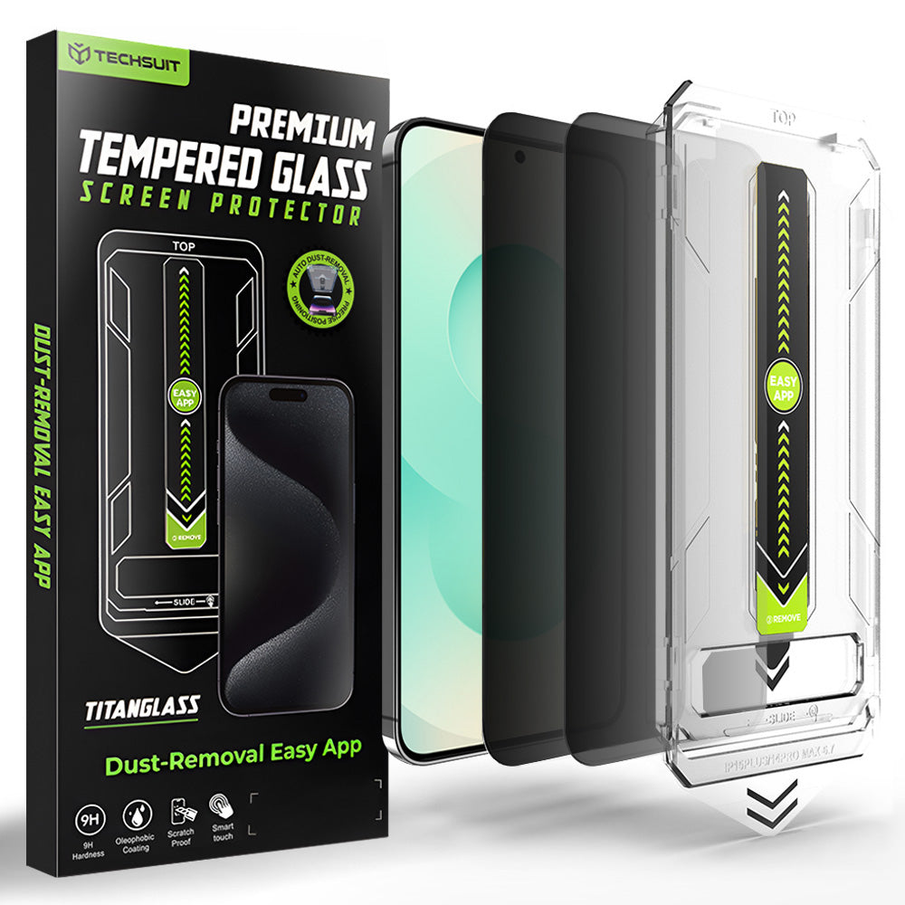 Privacy Screen Protector Techsuit TitanGlass CrystalHD for Samsung Galaxy S26 Plus, Tempered Glass, Full Glue, Set of 2 Pieces