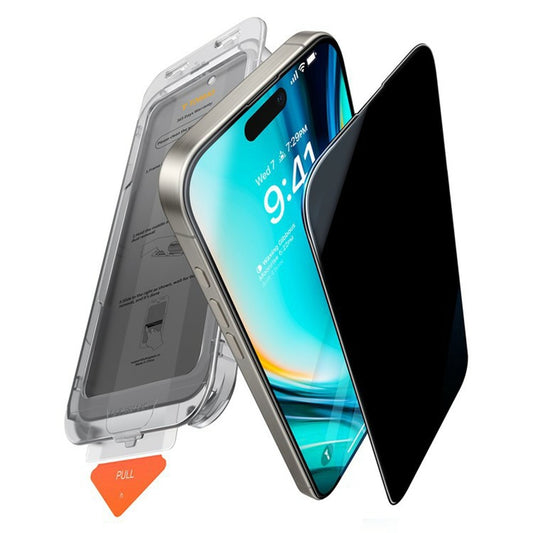 Zaščitna folija za zaslon Privacy Torras GlassGo Install Master za Apple iPhone 17 Pro Max, Kaljeno steklo, Polno lepljenje