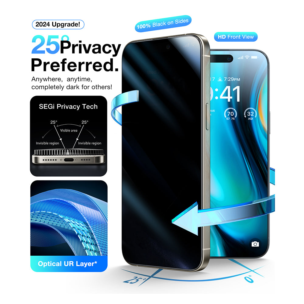 Zaščitna folija za zaslon Privacy Torras GlassGo Install Master za Apple iPhone 17 Pro Max, Kaljeno steklo, Polno lepljenje