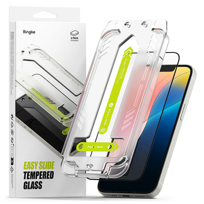 Ringke Easy Slide Screen Protector for Apple iPhone 17e / 16e / 14 / 13 Pro, Tempered Glass, Full Glue, Set of 2 pieces, Black