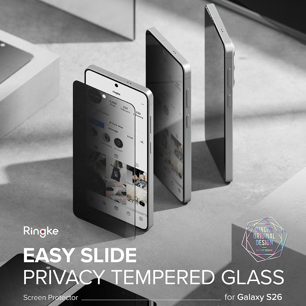 Ringke Easy Slide Screen Protector for Samsung Galaxy S26, Tempered Glass, Full Glue, Set of 2 Pieces, Black