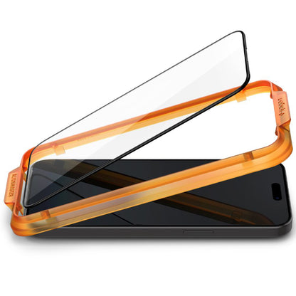 Zaščitna folija za zaslon Spigen GlastR Align Master za Apple iPhone 15 Plus, Kaljeno steklo, Polno lepilo, Komplet 2 kosa, Črna AGL06886
