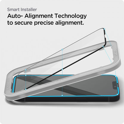 Zaščitna folija za zaslon Spigen GlastR Align Master za Apple iPhone 17e / 16e / 14 / 13 Pro, Kaljeno steklo, Polno lepilo, Črna AGL03725