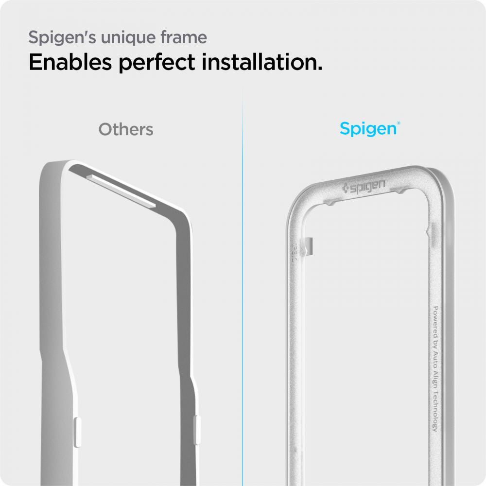Zaščitna folija za zaslon Spigen GlastR Align Master za Apple iPhone 17e / 16e / 14 / 13 Pro, Kaljeno steklo, Polno lepilo, Črna AGL03725