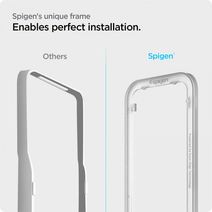 Zaščitna folija za zaslon Spigen GlastR Align Master za Apple iPhone 17e / 16e / 14 / 13 Pro, Kaljeno steklo, Polno lepilo, Črna AGL03725