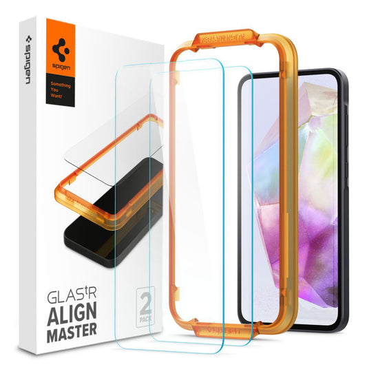 Zaščitna folija za zaslon Spigen GlastR Align Master za Samsung Galaxy M35 / A35 5G A356, Kaljeno steklo, Polno lepljenje, Komplet 2 kosa AGL07772