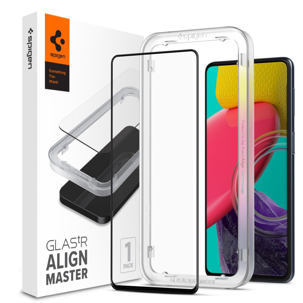 Zaščitna folija za zaslon Spigen GlastR Align Master za Samsung Galaxy M53 M536, Kaljeno steklo, Polno lepljiva, Črna