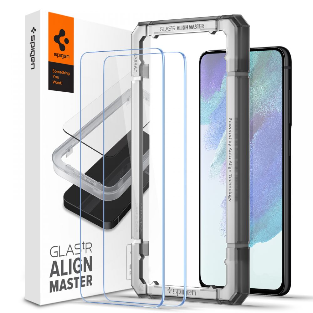 Zaščitna folija za zaslon Spigen GlastR Align Master za Samsung Galaxy S21 FE 5G G990, Kaljeno steklo, Polno lepilo, Set 2 kosa AGL03088