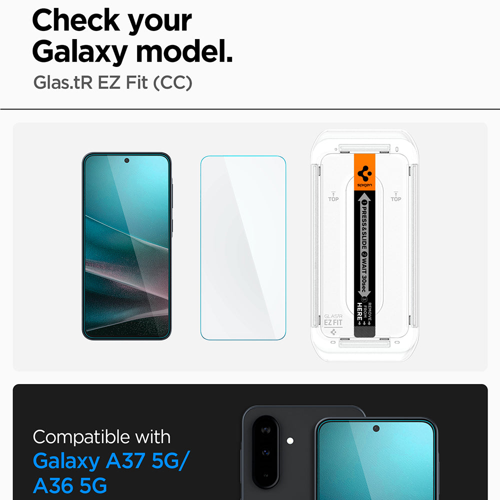Spigen GlastR EZ FIT HD Screen Protector for Samsung Galaxy A37 5G / A36 A366, Tempered Glass, Full Glue, Set of 2 pieces AGL11365