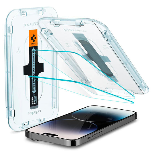 Zaščitna folija za zaslon Spigen GlastR EZ FIT za Apple iPhone 14 Pro, Kaljeno steklo, Polno lepilo, Komplet 2 kosa