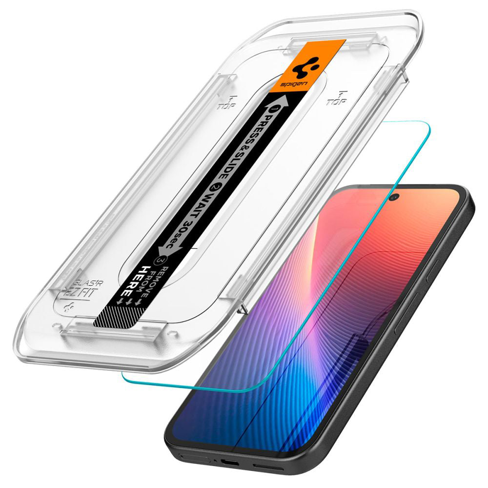 Zaščitna folija za zaslon Spigen GlastR EZ FIT za Google Pixel 9a, Kaljeno steklo, Polno lepilo, Set 2 kosa AGL08938