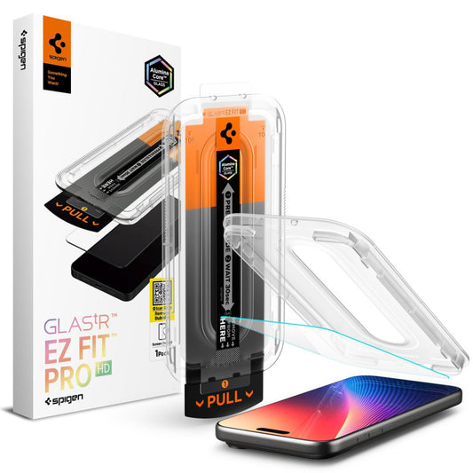 Zaščitna folija za zaslon Spigen GlastR EZ FIT Pro za Apple iPhone 17 Pro / 17 / 16 Pro, Kaljeno steklo, Polno lepljenje