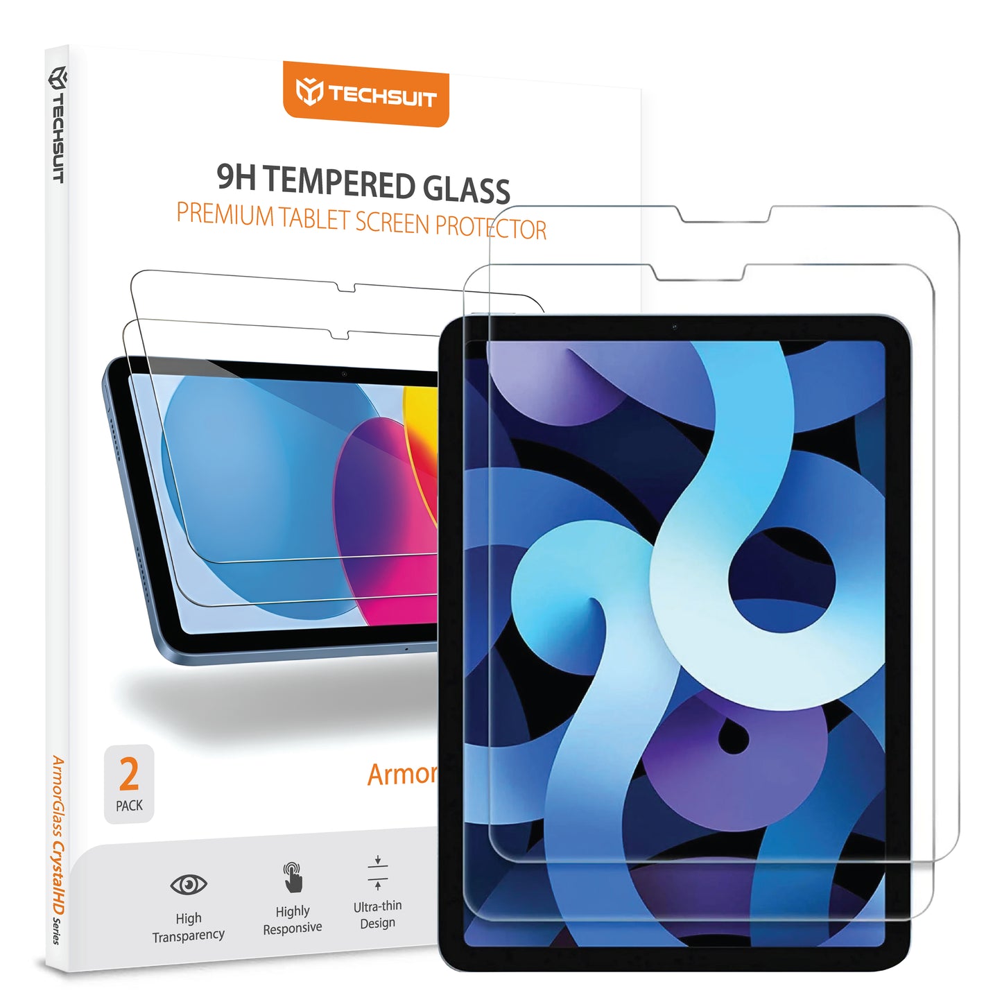 Zaščitna folija za zaslon Techsuit ArmorGlass CrystalHD za Apple iPad Air 11 (2024) / Air (2022), Kaljeno steklo, Polno lepilo, Komplet 2 kosa