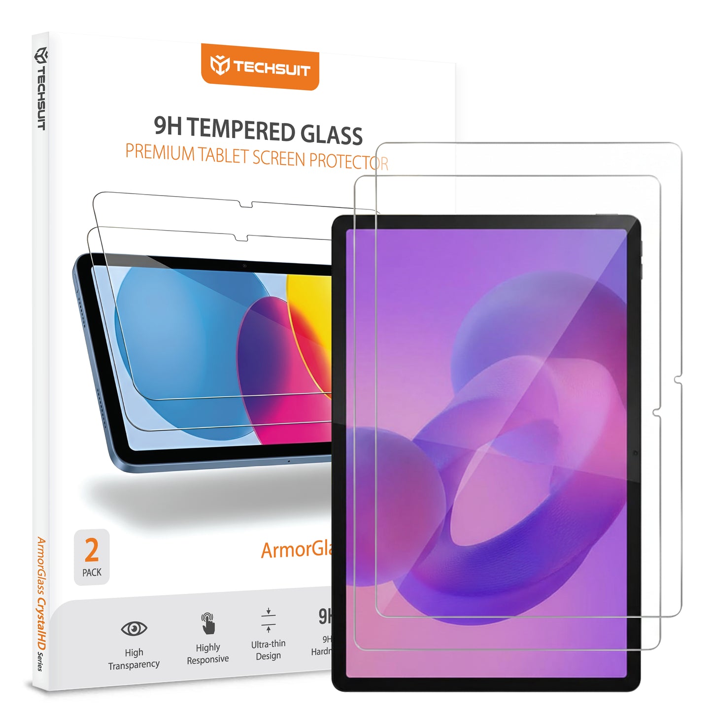 Zaščitna folija za zaslon Techsuit ArmorGlass CrystalHD za Lenovo Idea Tab Plus, Kaljeno steklo, Polno lepljenje, Komplet 2 kosa