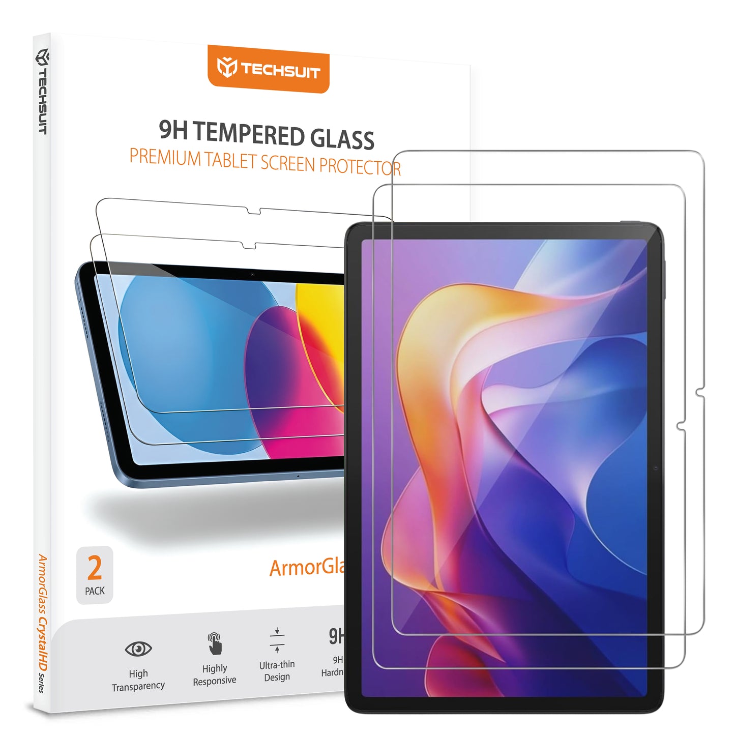 Zaščitna folija za zaslon Techsuit ArmorGlass CrystalHD za Xiaomi Redmi Pad 2, Kaljeno steklo, Polno lepilo, Komplet 2 kosa