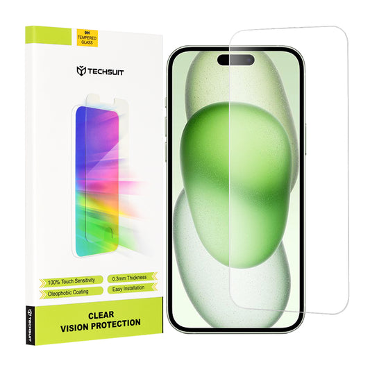 Zaščitna folija zaslona Techsuit Clear Vision za Apple iPhone 16 Plus / 15 Plus / 15 Pro Max, kaljeno steklo, polno lepilo
