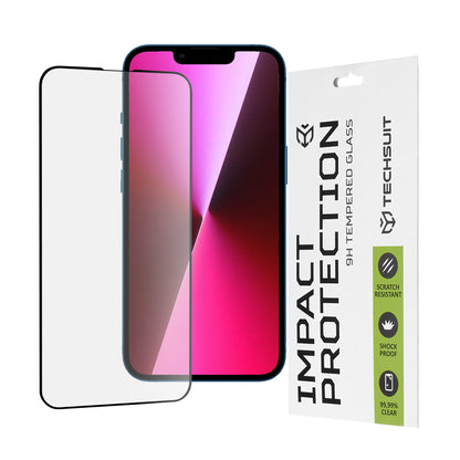 Zaščitna folija za zaslon Techsuit M2 za Apple iPhone 17e / 16e / 14 / 13 Pro, kaljeno steklo, polno lepilo, 111D, črna
