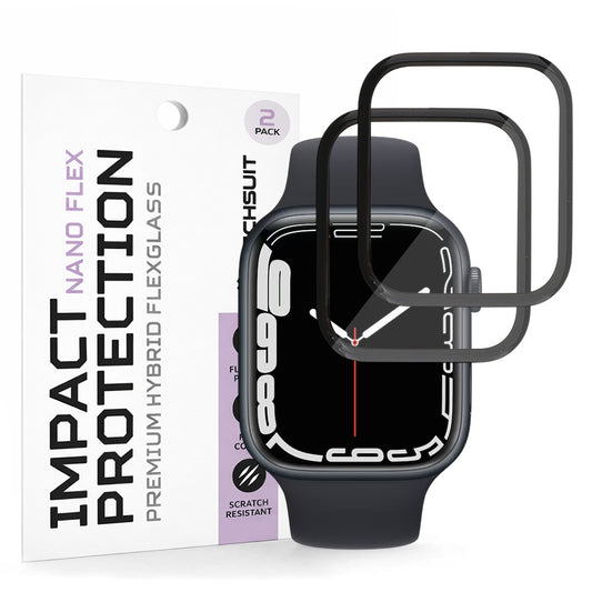 Techsuit Nano Flex Screen Protector for Apple Watch Series 9 / 8 / 7 45mm, Plastic, Set of 2 pieces, Black